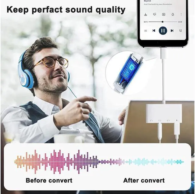 Alt view image 7 of 7 - BONAEVER USB Type C to 3.5mm Female Headphone Jack Adapter with Charging For Samsung Galaxy S22 S21 S20/Ultra Note 10 iPad Pro MacBook Pixel