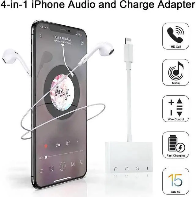 Alt view image 2 of 7 - BONAEVER 4 in 1 Headphone Jack Audio Charger Adapter & Splitter + Dual 3.5mm Headphone Jack + Charging Port for iPhone 14 13 12 11 X 8 7 / iPad- Support iOS 15
