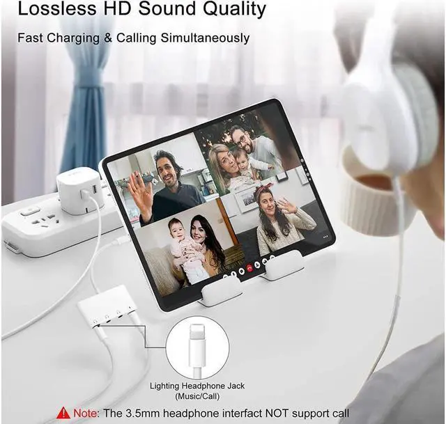 Alt view image 4 of 7 - BONAEVER 4 in 1 Headphone Jack Audio Charger Adapter & Splitter + Dual 3.5mm Headphone Jack + Charging Port for iPhone 14 13 12 11 X 8 7 / iPad- Support iOS 15