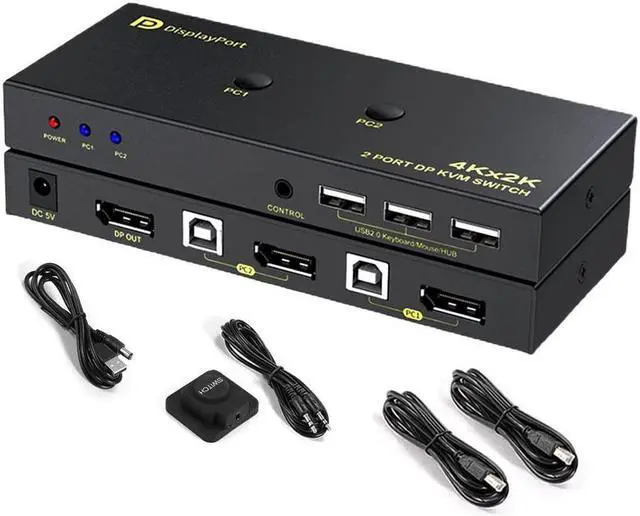 Main image of BONAEVER DisplayPort KVM Switch 2 Port KVM Switch DisplayPort for 2 Computers Sharing 1 Monitor 3 USB Devices Support 4K @60Hz 2K(2560X1440) @120Hz