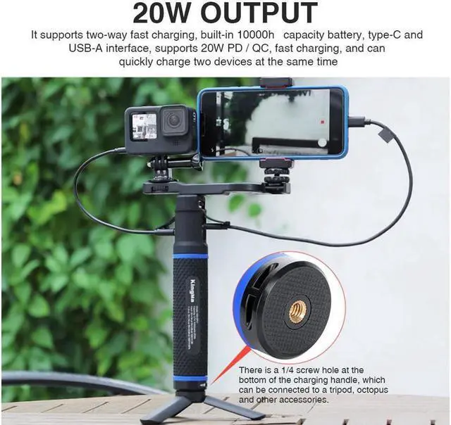 Alt view image 5 of 7 - BONAEVER 10000mAh Power Bank Grip Portable Tripod for PD/QC Battery Charging for DSLR Action Camera GoPro Hero 11/10/9/8/7/6/5 In Standa360YI Sport Camera DJI OSMO