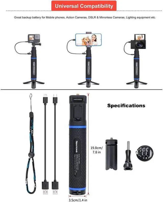 Alt view image 6 of 7 - BONAEVER 10000mAh Power Bank Grip Portable Tripod for PD/QC Battery Charging for DSLR Action Camera GoPro Hero 11/10/9/8/7/6/5 In Standa360YI Sport Camera DJI OSMO