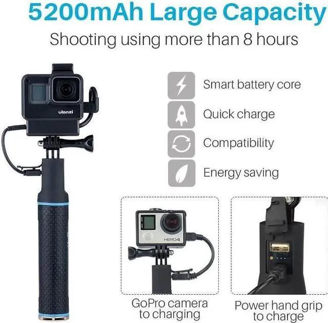 Alt view image 4 of 7 - BONAEVER Clutch Battery Handle Grip 5200mAh Power Standick Camera Vlog H grip Extension Power Bank Backup Charging Battery for iPhone GoPro HERO MAX In Standa360 ONE