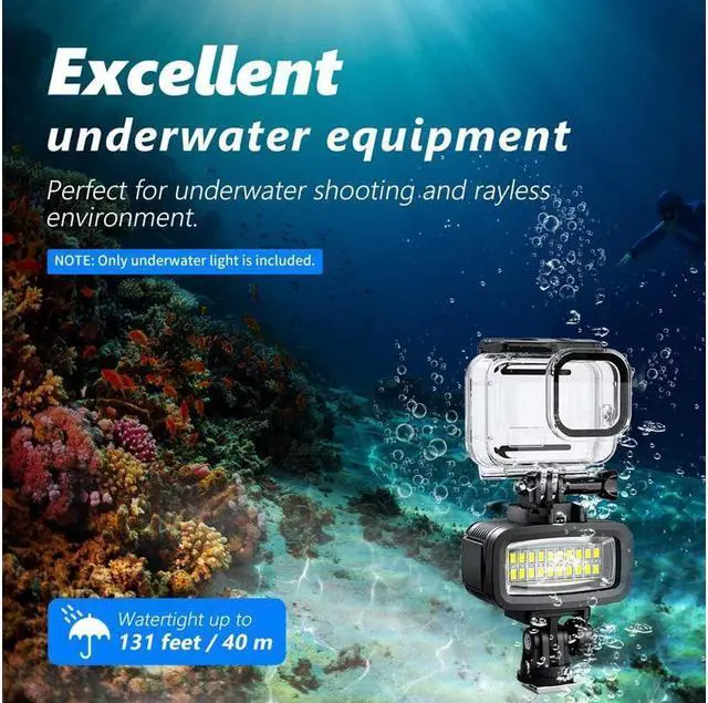 Alt view image 2 of 7 - BONAEVER Diving Video Light Waterproof 40M with Hot Shoe Adapter 3 Color Filters Led Camera Fill Lights Underwater Photography Lighting For Gopro Nikon Sony