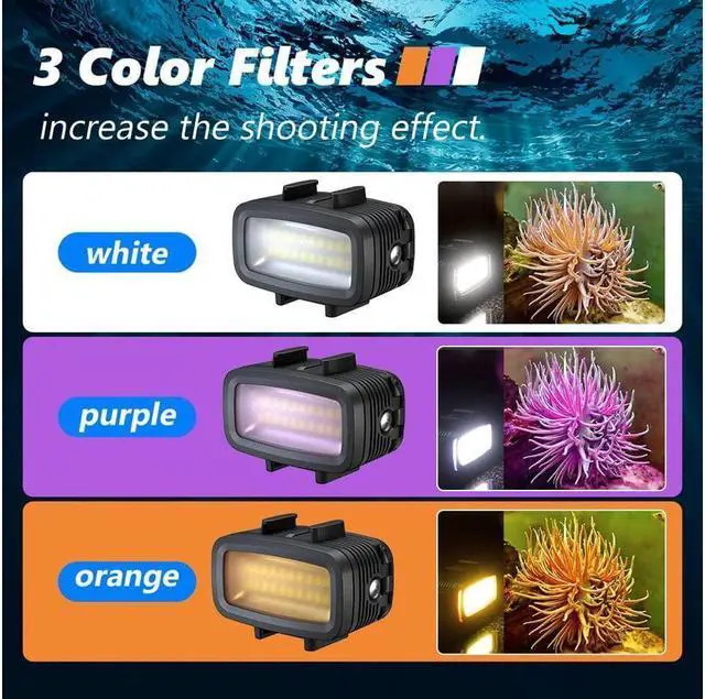 Alt view image 4 of 7 - BONAEVER Diving Video Light Waterproof 40M with Hot Shoe Adapter 3 Color Filters Led Camera Fill Lights Underwater Photography Lighting For Gopro Nikon Sony