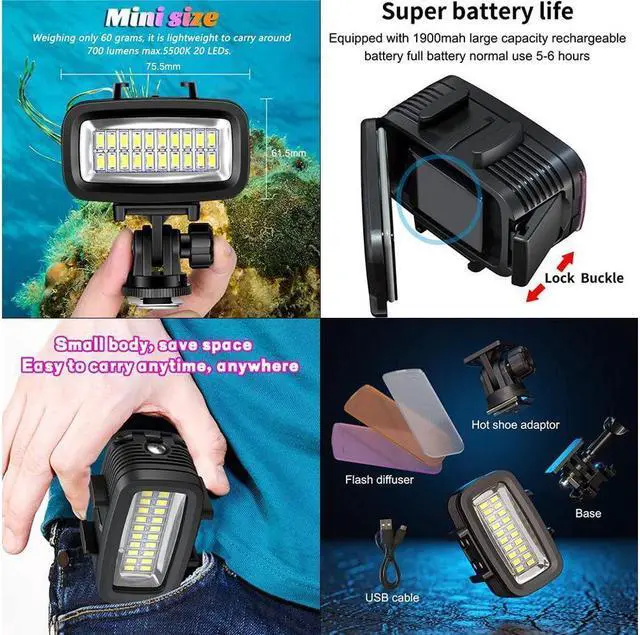 Alt view image 6 of 7 - BONAEVER Diving Video Light Waterproof 40M with Hot Shoe Adapter 3 Color Filters Led Camera Fill Lights Underwater Photography Lighting For Gopro Nikon Sony