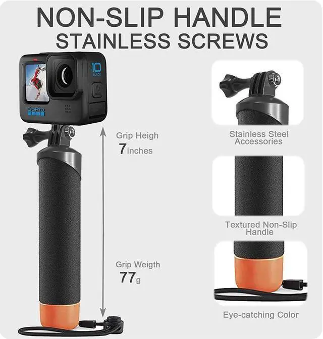 Alt view image 2 of 6 - BONAEVER Waterproof Monopod Floating H Grip for GoPro Hero 11/10/9/8/7/6/5/4/3 Session DJI Osmo Other Cameras Snorkeling Underwater Diving Selfie Pole Standick