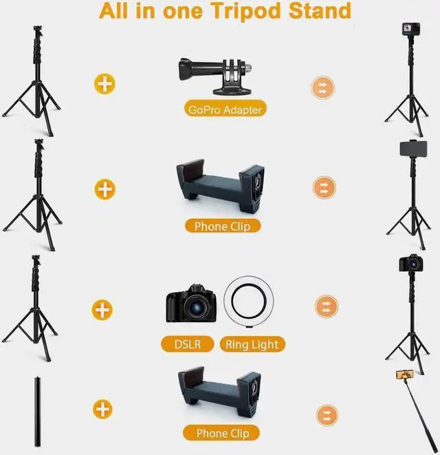 Alt view image 3 of 7 - BONAEVER 64-inch Selfie Standick Tripod Extendable Phone Tripod for Cell Phone Go Pro Compatible with iPhone Android Phone