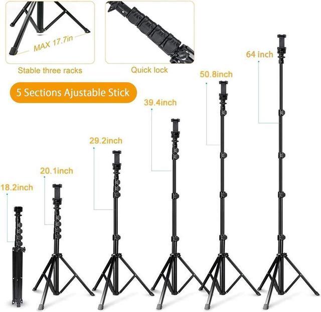 Alt view image 4 of 7 - BONAEVER 64-inch Selfie Standick Tripod Extendable Phone Tripod for Cell Phone Go Pro Compatible with iPhone Android Phone