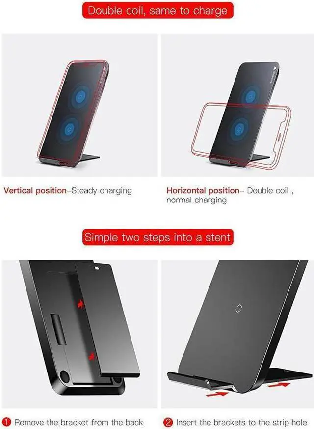Alt view image 6 of 7 - BONAEVER Fast Qi Wireless Charger Wireless Charging Stand Compatible with iPhone 14/13/12/11/SE/XS/XR/X/8Samsung Galaxy S22 S21 S20 S10 S9 S8 Note 20/10/9/8