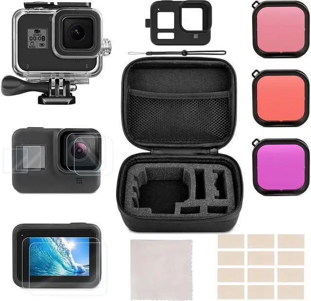 Main image of BONAEVER Accessories Kit for GoPro Hero 8 Black with Shockproof Case + Waterproof Housing Case + Screen Protectors + Lens Filters + Anti-Fog Inserts Bundle