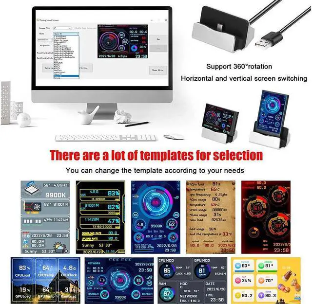 Alt view image 3 of 7 - BONAEVER 3.5 Inch IPS Display Screen USB Secondary Screen Computers CPU GPU RAM HDD Monitor Time Date Display Horizontal Vertical Screen Switch