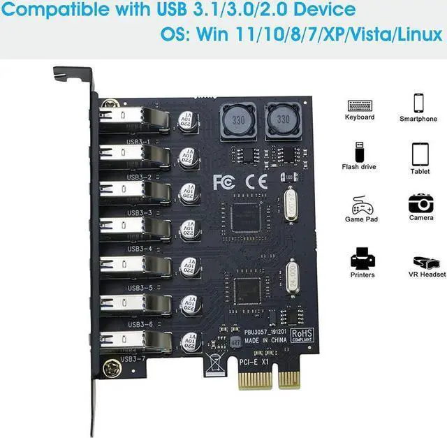 Alt view image 5 of 7 - BONAEVER USB 3.0 PCI-e Expansion Card 7 Port RIITOP PCI-e x1 to USB 3.0 HUB Adapter 5Gbps (No Power Need)
