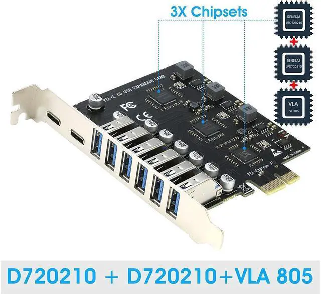Alt view image 4 of 5 - BONAEVER USB 3.0 PCIe Card PCI-e to 2Port USB C + 6 Port USB 3.0 Internal Expansion Card 5Gbps
