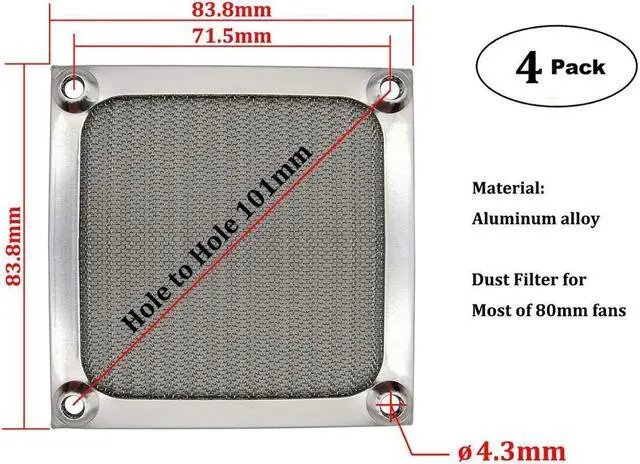Alt view image 2 of 7 - BONAEVER 80mm Computer Fan Filter Grills with Screws Aluminum Frame Ultra Fine Standainelss Standeel Mesh - 4 Pack