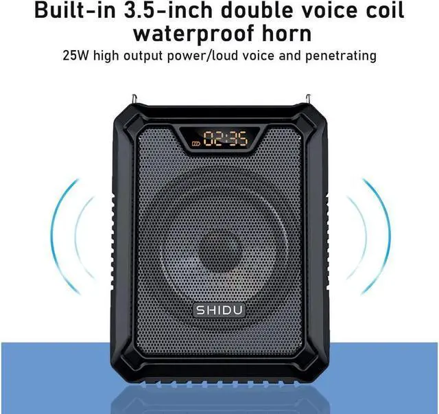 Alt view image 3 of 6 - BONAEVER Voice Amplifier Portable Speaker with Wired Microphone 25W Rechargeable Waterproof IPX6 Bluetooth 5.0 Mini Pa Systerm for Teachers Training