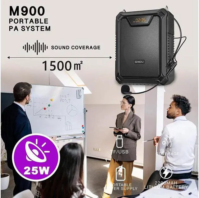Alt view image 4 of 6 - BONAEVER Voice Amplifier Portable Speaker with Wired Microphone 25W Rechargeable Waterproof IPX6 Bluetooth 5.0 Mini Pa Systerm for Teachers Training