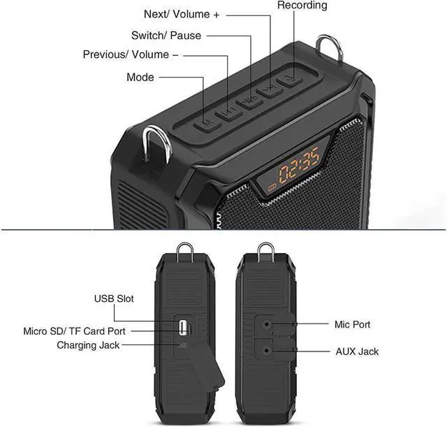Alt view image 6 of 6 - BONAEVER Voice Amplifier Portable Speaker with Wired Microphone 25W Rechargeable Waterproof IPX6 Bluetooth 5.0 Mini Pa Systerm for Teachers Training