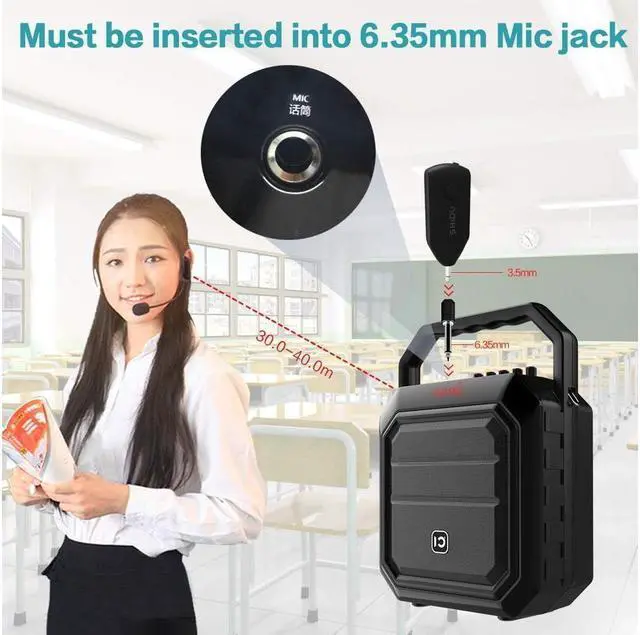 Alt view image 3 of 6 - BONAEVER Wireless Microphone Headset UHF External Mic Rechargeable Transmitter with Receiver Headset Hand Held 2 in 1 for Voice Amplifier Pa Systerm Standage Speaker