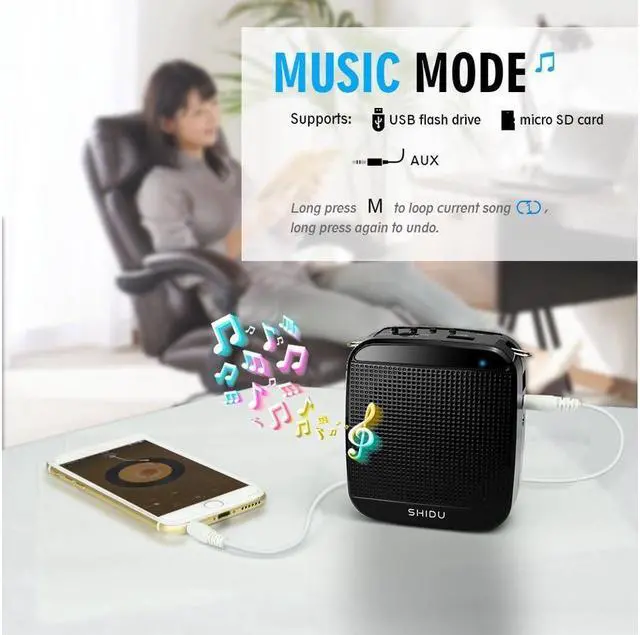 Alt view image 4 of 7 - BONAEVER Portable Voice Amplifier 18WMini Voice Amplifier with Wired Microphone Headset Rechargeable Portable Microphone Speaker PA Systerm