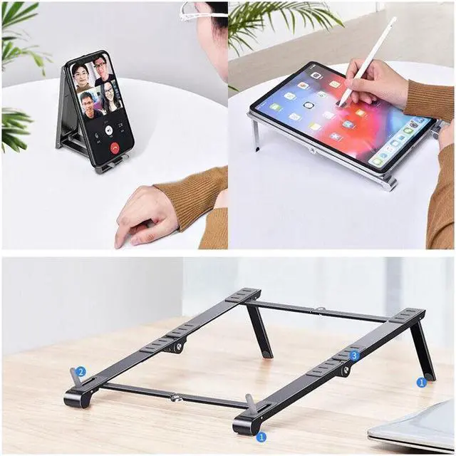 Alt view image 2 of 7 - BONAEVER Adjustable Laptop Stand Foldable Metal Phone Laptop Holder Portable Notebook Laptop Riser for Desk 10-17 inch MacBook Dell HP Lenovo iPad iPhone Samsung