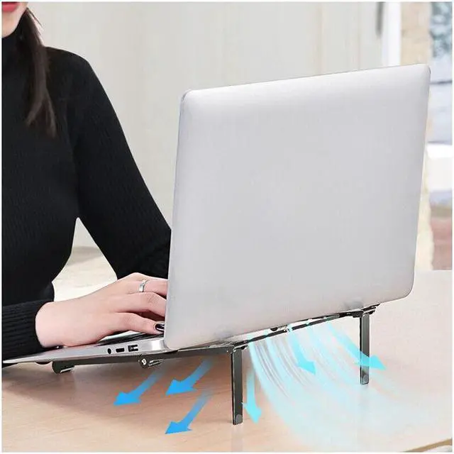 Alt view image 4 of 7 - BONAEVER Adjustable Laptop Stand Foldable Metal Phone Laptop Holder Portable Notebook Laptop Riser for Desk 10-17 inch MacBook Dell HP Lenovo iPad iPhone Samsung