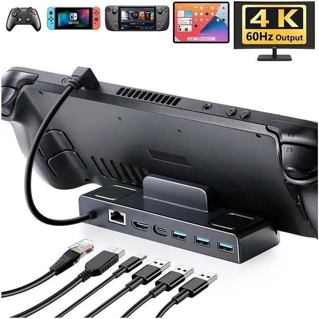Main image of BONAEVER Steam Deck Dock Docking Station with HDMI 2.0 4K 60Hz Gigabit Ethernet 3 USB 3.0 100W Charging USB-C Port Compatible with TV Switch Controller