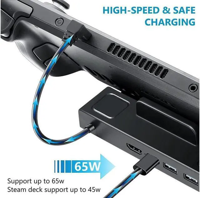Alt view image 6 of 6 - BONAEVER Steam Deck Dock - Docking Station for Steam Deck Stand Base USB-C Hub with HDMI 4K 3 USB 3.0 & 65W Charging Port For Switch Monitor Handle