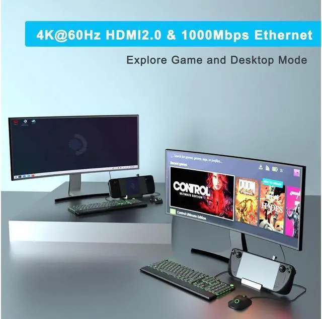 Alt view image 3 of 6 - BONAEVER 4K 60Hz 1000Mbps LAN TV Dock for Valve Steam Deck Hub Dock with 1000M Ethernet 4 K@60Hz HDMI 2.0 USB 3.0 Fast Charging Dock for Steam Deck Dock Station