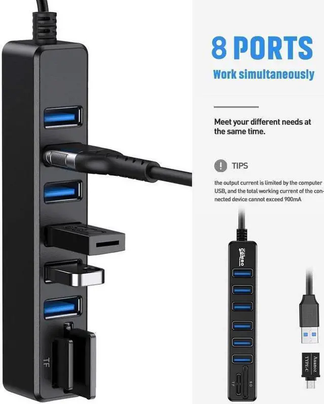 Alt view image 3 of 7 - BONAEVER USB Hub USB Splitter 6 Port HUB Combo External USB 2.0 HUB + SD Card Reader Multifunction for Mac Pro/Mini iMac Ps4 Surface Pro XPS PC Flash Drive