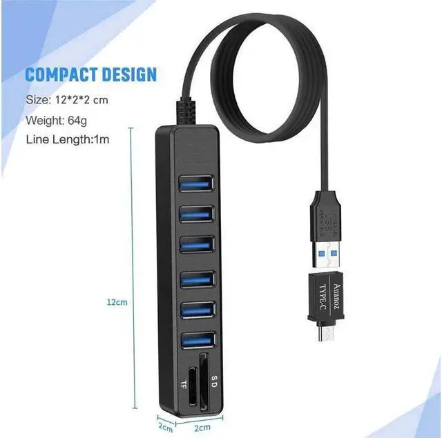 Alt view image 6 of 7 - BONAEVER USB Hub USB Splitter 6 Port HUB Combo External USB 2.0 HUB + SD Card Reader Multifunction for Mac Pro/Mini iMac Ps4 Surface Pro XPS PC Flash Drive