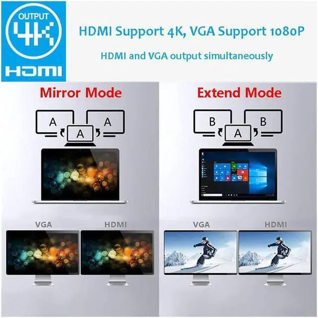 Alt view image 6 of 7 - BONAEVER 11 in 1 Type C Adapter USB Type C to HDMI 3 x USB 3.0 USB C TF-SD Reader VGA RJ45 LAN 3.5 Audio PD For for Notebook Macbook HP DELL XPS Surface Lenovo
