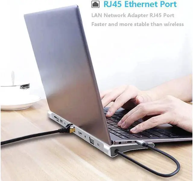 Alt view image 7 of 7 - BONAEVER 11 in 1 Type C Adapter USB Type C to HDMI 3 x USB 3.0 USB C TF-SD Reader VGA RJ45 LAN 3.5 Audio PD For for Notebook Macbook HP DELL XPS Surface Lenovo