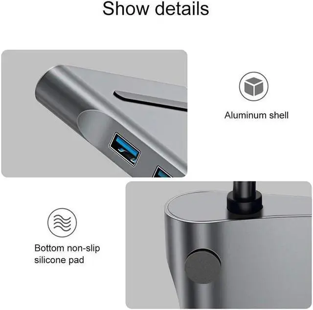 Alt view image 6 of 7 - 12 in 1 USB C Type Hub Adapter, Multi Port Triple Display Dongle Type-C to Dual HDMI, VGA, USB 3.0, PD Charging, SD/TF Card Reader, Gigabit Ethernet