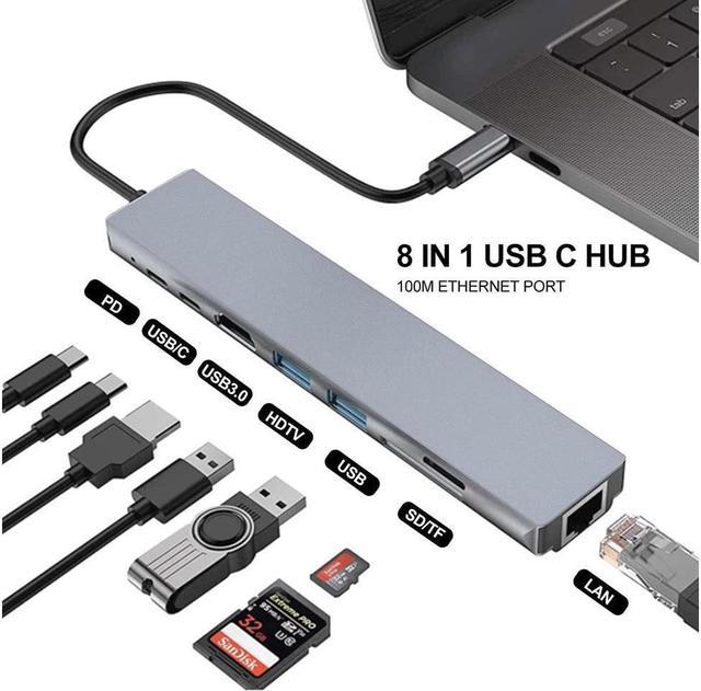 8-en-1 Ethernet Usb C Hub, Hdmi 4k Sd / tf Usb 3.0 Usb C Hub Space Adaptador  de aluminio, Macbook Pro / air M1 Adapter, Ipad Pro Air Windows Chromecast  Switch