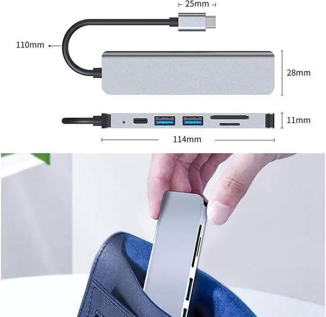 Alt view image 5 of 6 - BONAEVER USB C Hub 6-in-1 USB Docking Station HDMI Adapter 4K PD USB 3.0 Ports TF/SD Card for MacBook Pro Air/Chromebook/Surface/HP/Dell XPS/Huawei/Matebook/Galaxy