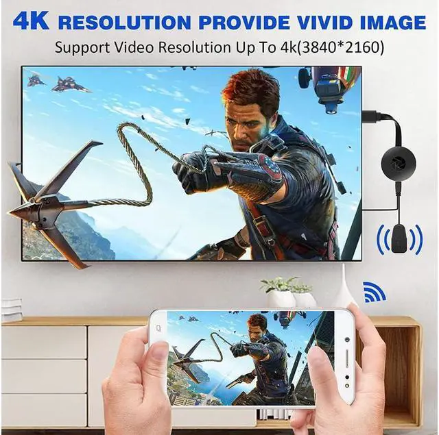 Alt view image 3 of 7 - BONAEVER Wireless Display Dongle Adapter 4K HDMI Wireless Adapter MiraScreen Dongle Standreaming Media Player Screen Mirroring Support Miraca Stand Airplay DLNA TV Monitor