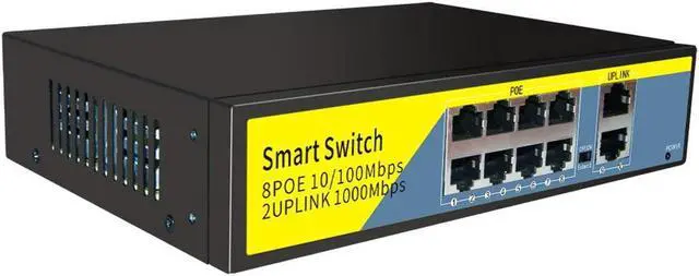 Main image of BONAEVER 10-Port PoE Switch Gigabit Ethernet 2 Port Uplink 802.3AT/AF 120W Cat5 Unmanaged Metal Smart Desktop Network Power Over Ethernet Injector