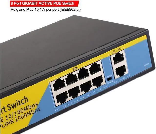 Alt view image 5 of 7 - BONAEVER 10-Port PoE Switch Gigabit Ethernet 2 Port Uplink 802.3AT/AF 120W Cat5 Unmanaged Metal Smart Desktop Network Power Over Ethernet Injector