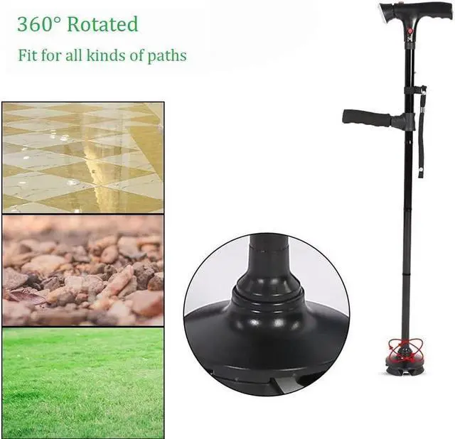 Alt view image 4 of 6 - BONAEVER Folding Cane with LED Light Adjustable Canes Walking Sticks for Seniors Walking Cane Standick for Men Women with Cushion 2 T Handle Pivoting Quad Base