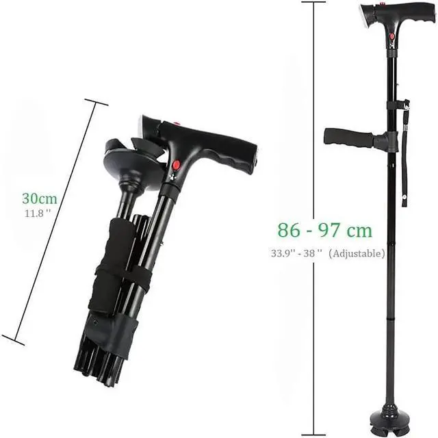 Alt view image 6 of 6 - BONAEVER Folding Cane with LED Light Adjustable Canes Walking Sticks for Seniors Walking Cane Standick for Men Women with Cushion 2 T Handle Pivoting Quad Base
