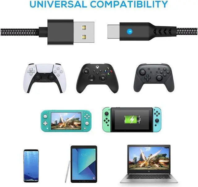 Alt view image 2 of 7 - BONAEVER 10FT Charging Cable for PS5 Controller for Xbox Series X/S Switch Pro Controller Phone Fast Charger Cord Nylon Braided Type-C Ports Replacement