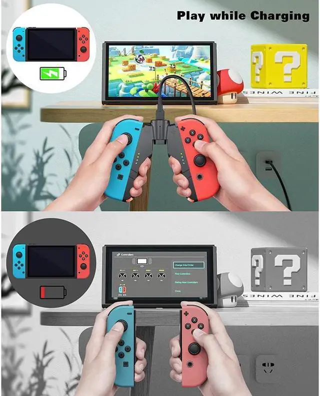Alt view image 3 of 6 - BONAEVER 3 in 1 Joycon Charging Grip for Nintendo Switch / OLED 2x Joy Con Charger/ Comfort Grip/ Storage Controller Holder for Switch Joycon & 3rd Party Joypad