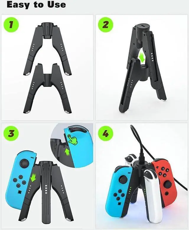 Alt view image 4 of 6 - BONAEVER 3 in 1 Joycon Charging Grip for Nintendo Switch / OLED 2x Joy Con Charger/ Comfort Grip/ Storage Controller Holder for Switch Joycon & 3rd Party Joypad