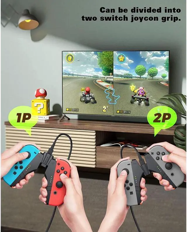 Alt view image 2 of 6 - BONAEVER 3 in 1 Joycon Charging Grip for Nintendo Switch / OLED 2x Joy Con Charger/ Comfort Grip/ Storage Controller Holder for Switch Joycon & 3rd Party Joypad