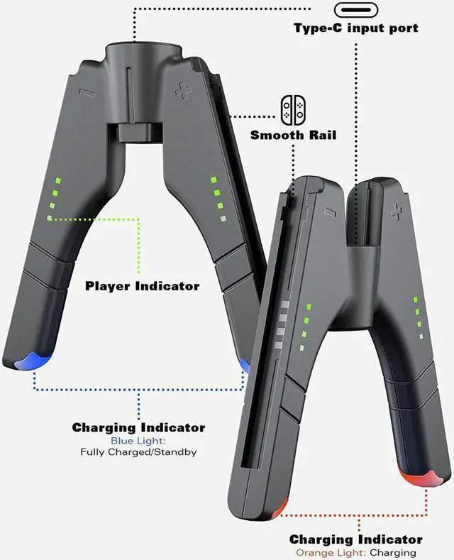Alt view image 5 of 6 - BONAEVER 3 in 1 Joycon Charging Grip for Nintendo Switch / OLED 2x Joy Con Charger/ Comfort Grip/ Storage Controller Holder for Switch Joycon & 3rd Party Joypad