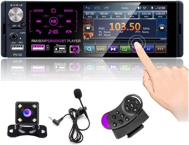 Main image of BONAEVER Single DIN Car Bluetooth Radio with Capacitive Touch Screen FM/AM/RDS Standereo Radio Receiver Dual USB/AUX-in/SD Port + Backup Camera Standeering Wheel Control