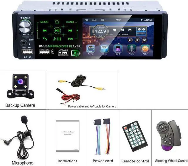 Alt view image 5 of 7 - BONAEVER Single DIN Car Bluetooth Radio with Capacitive Touch Screen FM/AM/RDS Standereo Radio Receiver Dual USB/AUX-in/SD Port + Backup Camera Standeering Wheel Control