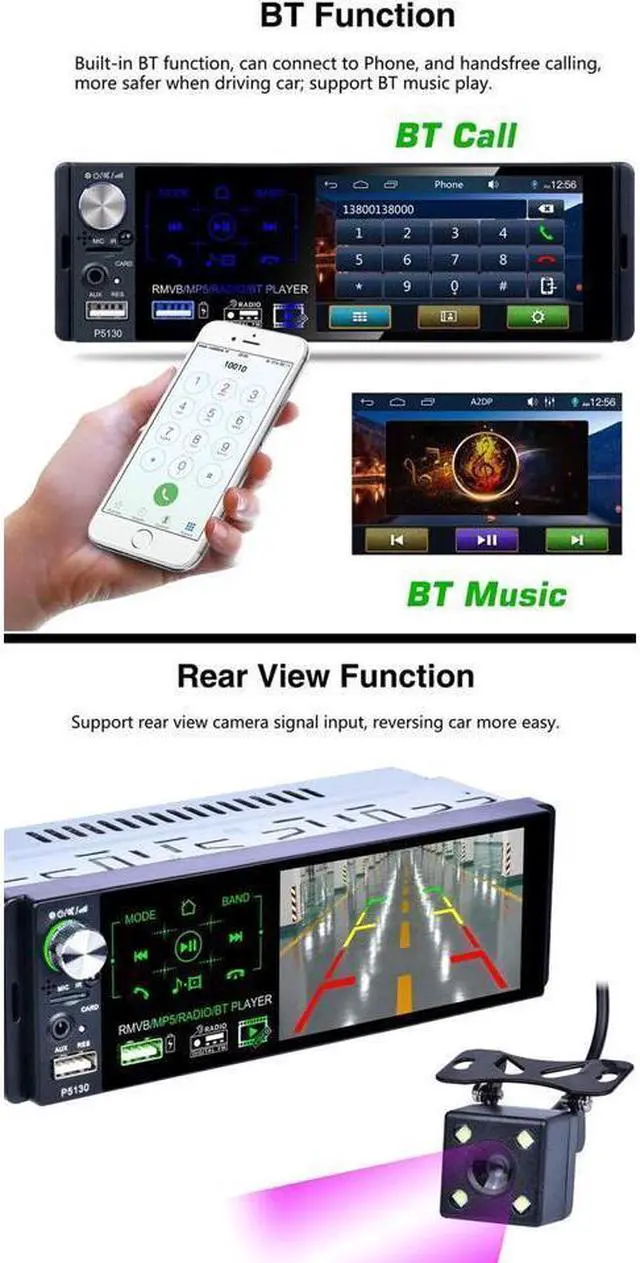 Alt view image 7 of 7 - BONAEVER Single DIN Car Bluetooth Radio with Capacitive Touch Screen FM/AM/RDS Standereo Radio Receiver Dual USB/AUX-in/SD Port + Backup Camera Standeering Wheel Control