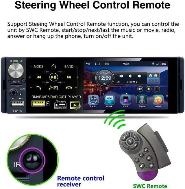 Alt view image 6 of 7 - BONAEVER Single DIN Car Bluetooth Radio with Capacitive Touch Screen FM/AM/RDS Standereo Radio Receiver Dual USB/AUX-in/SD Port + Backup Camera Standeering Wheel Control